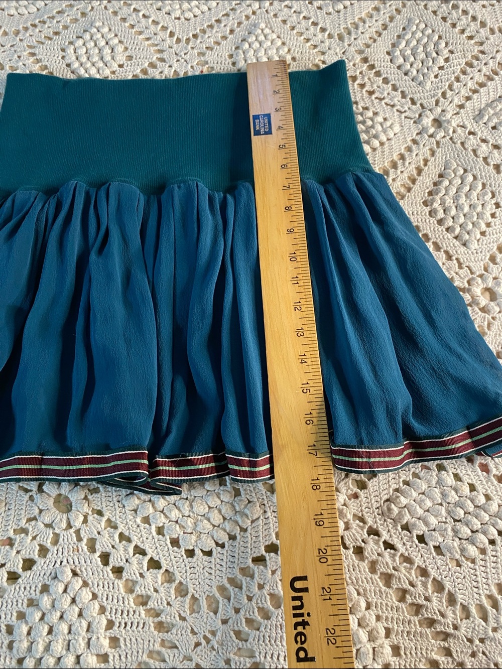teal Free People ruffle mini skirt with a striped hem size large - Picture 7 of 8